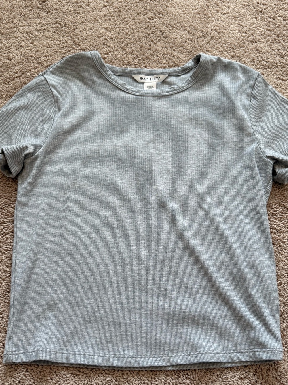 Athleta Women’s Light Grey Ribbed Short Sleeve Cropped Tee